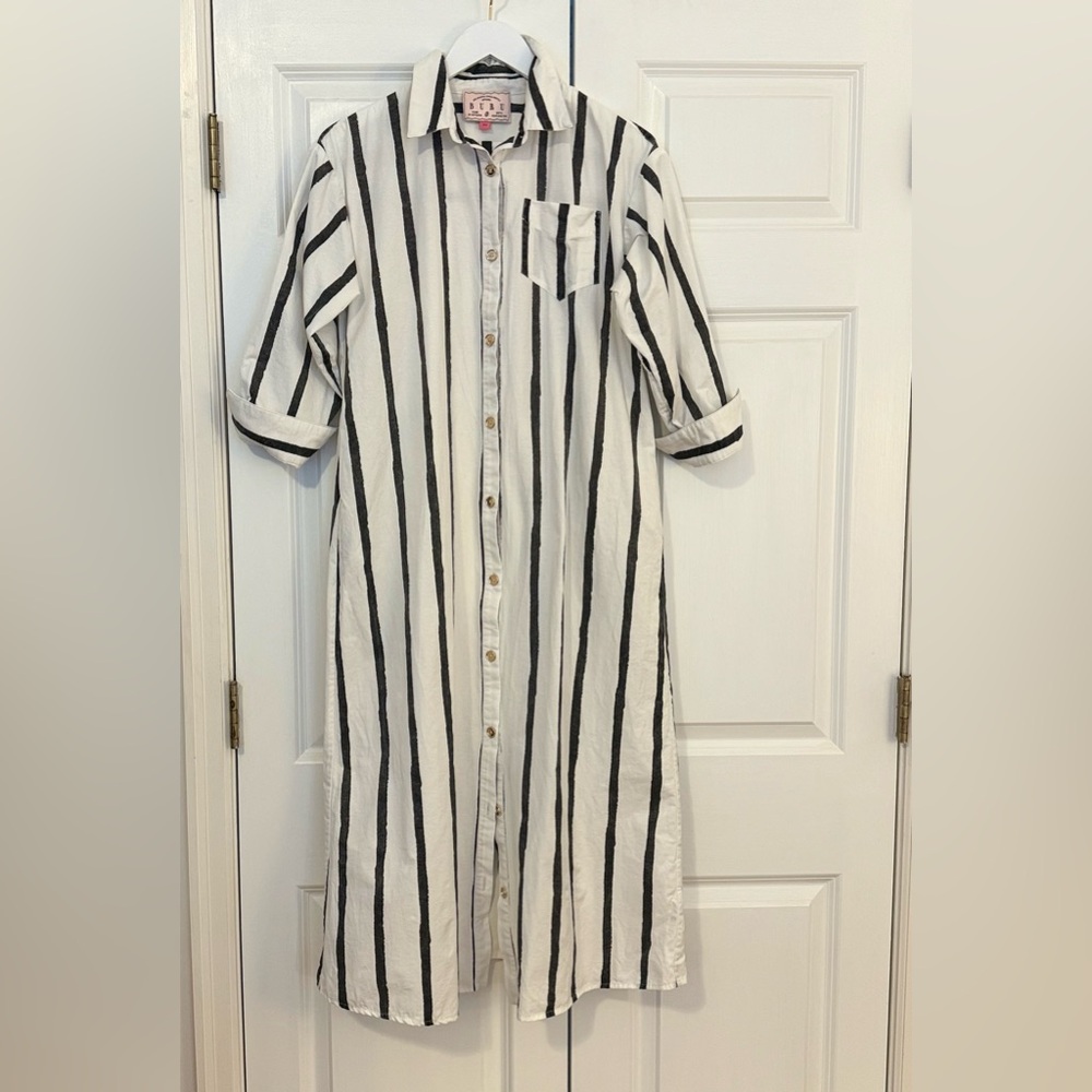 BURU Striped Black and White Midi Dress